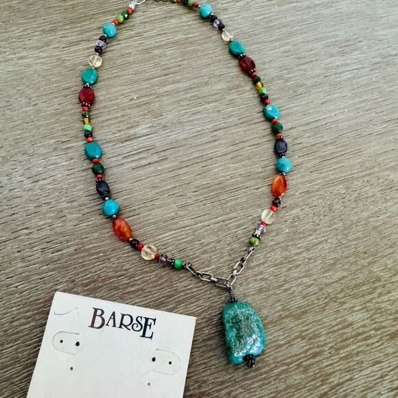 Barse 925 Silver Turquoise Stone Pendant Multicolor Boho Beaded Necklace - Picture 3 of 8